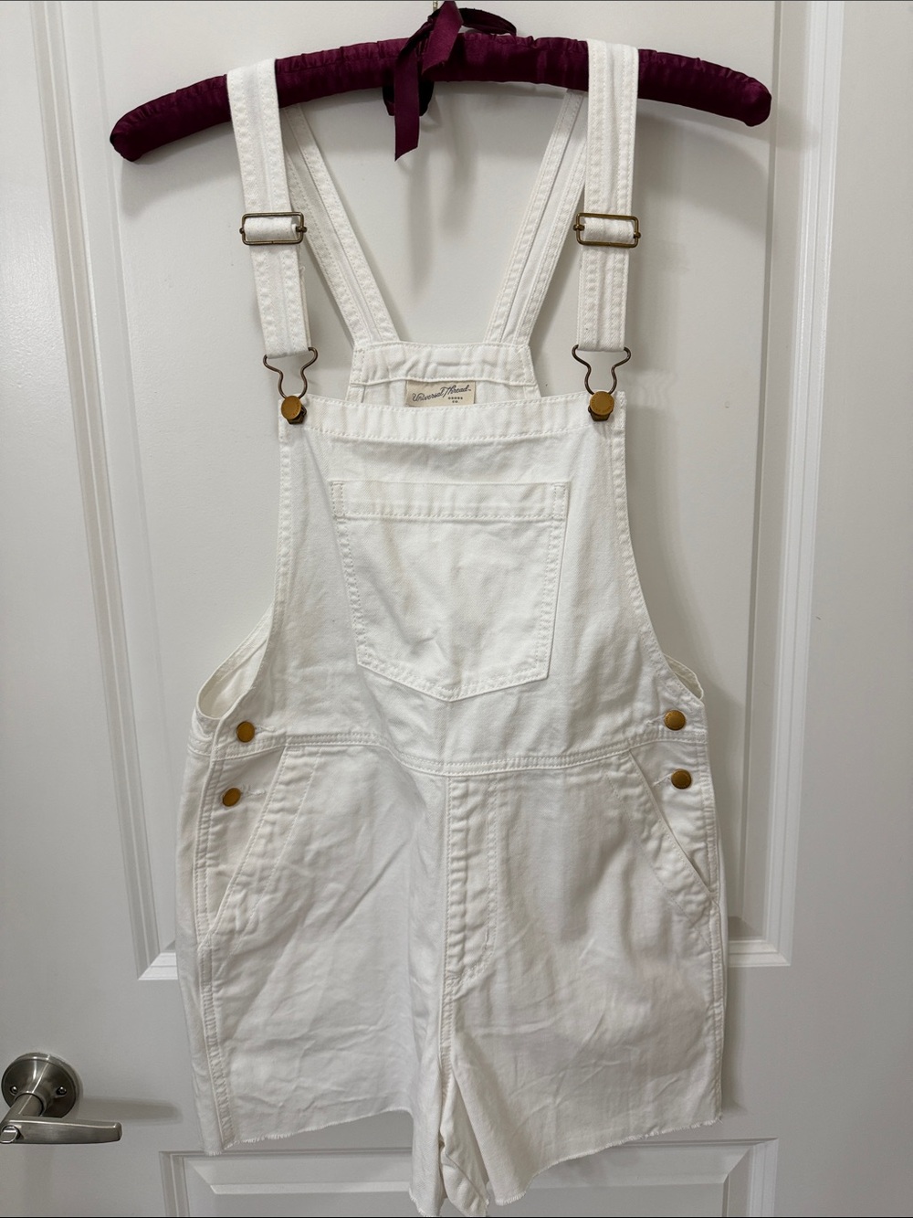 Universal Thread White Denim Overalls with Branded Label